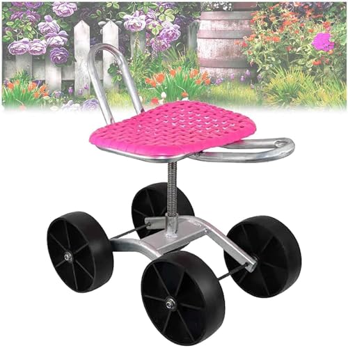 Garten-Roller， Rollbarer Garten-Arbeitssitz mit 4 Rädern, 360 Grad drehbarer, höhenverstellbarer, zusammenklappbarer Wagen for Jäten, Pflanzen, for Rasen- und Gartenarbeiten(Pink) von SDGBCXD