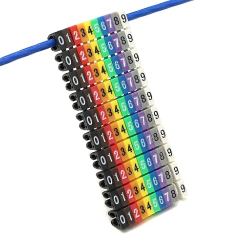 Kabelbeschriftungen， 100/150 Stück Kabelmarkierungen, bunte M-Typ-Markierungsnummern-Tag-Etikett for 2–8 mm Kabel, Netzwerkkabel, Drahtmarkierungs-Tag-Etikett(Color 1) von SDGBCXD