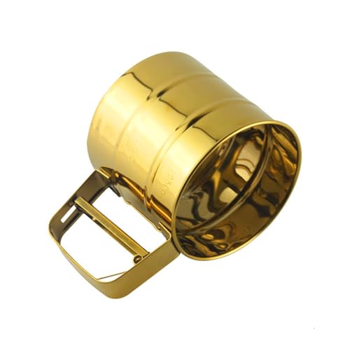Mehlsieb， Mehlsieb Edelstahl Gold/Silber Sieb Tasse Pulver Mehl Backen Werkzeug Puderzucker Mesh Sieb Seiher Kurbel Sieb(Gold) von SDGBCXD