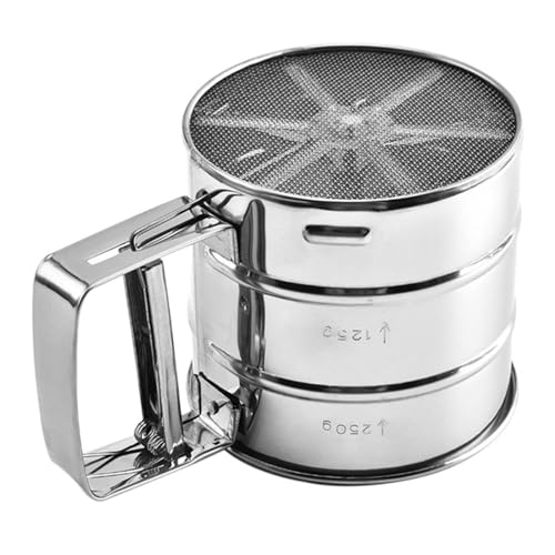 Mehlsieb， Mehlsieb Edelstahl Gold/Silber Sieb Tasse Pulver Mehl Backen Werkzeug Puderzucker Mesh Sieb Seiher Kurbel Sieb(Silver) von SDGBCXD