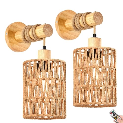 Rattan Dekoration, Fernbedienung Batteriebetriebene Wandleuchten Wanddekor 2er Set,Boho Wandleuchten Batterie Wiederaufladbar Rattan Wicker Rattan Dekoration, Fernbedienung Batteriebetriebene Wandleuchten Wanddekor 2er Set,Boho Wandleuchten Batterie Wiederaufladbar Rattan Wicker von SDGBCXD