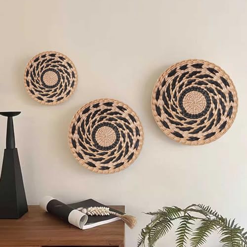 SDGBCXD Rattan Dekoration, Boho Wandkorb Dekor 3er Set Hängende handgemachte Seegras Rattan Weidengeflecht runde Körbe Küsten SDGBCXD Rattan Dekoration, Boho Wandkorb Dekor 3er Set Hängende handgemachte Seegras Rattan Weidengeflecht runde Körbe Küsten von SDGBCXD
