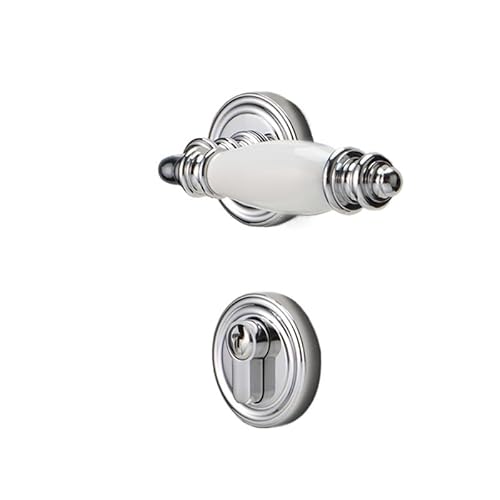 Türschlösser, Kupfer Türschloss Keramik Türgriff Helles Silber Schlafzimmer Europäischen Stil Innen Messing(Silver) von SDGBCXD