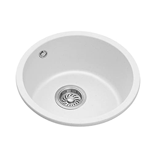 Waschbecken, Küchenspüle Rundes kleines Spülbecken Weiß Quarzsteinspüle Küchenbalkonspüle Unterbaubecken(46Cm) von SDGBCXD