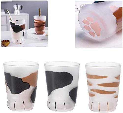 Cat Paw Glass Cup, Cute Katzenkaffee Mug Wall Mattiert Glas Cup Heat resistent Handmade Creative Persönlichkeit Breakfast Milk Mug Present Tassen, Valentines Gift 300ml (1 Stück Zufälliger Stil) von SDGV