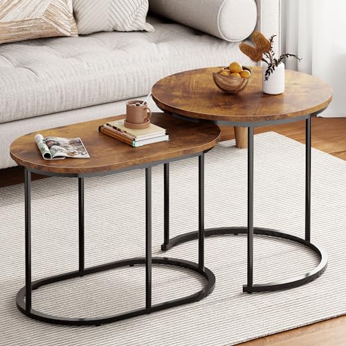 SDHYL 2er Couchtisch Set, weiße Faux Marmor Beistelltische Sofatisch, Beistelltisch,Nesting Couchtische for Wohnzimmer, Schlafzimmer, Büro (Rustikal braun&Schwarz) von SDHYL