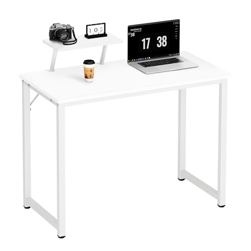 SDHYL Computertisch, moderner Schreibtisch mit Ablageflächen, einfacher Studenten-Schreibtisch, Heimbürotisch, Computer-Arbeitsplatz für kleinen Raum, 80cm, Weiß von SDHYL