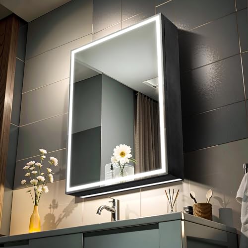SDHYL LED Beleuchtetes Badezimmer Medizin Spiegel Schrank, Spiegelschrank Bad mit Beleuchtung,Defog,3-Farben Modus, Unterseiten-Lichtstreifen, höhenverstellbare Ablagen, Touch-Steuerung, 50 x 70 cm SDHYL LED Beleuchtetes Badezimmer Medizin Spiegel Schrank, Spiegelschrank Bad mit Beleuchtung,Defog,3-Farben Modus, Unterseiten-Lichtstreifen, höhenverstellbare Ablagen, Touch-Steuerung, 50 x 70 cm von SDHYL