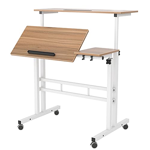 SDHYL Rollbar-Computerarbeitsplatz, Höhenverstellbarer Sitz- und Stehschreibtisch auf Rädern, 67-115 cm, Mobil Laptop-Arbeitsplatz (Eichenfarbe) von SDHYL