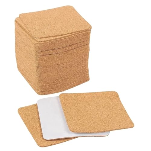 SDIUAKBV Korktafel Selbstklebend Selbstklebende Korkuntersetzer, Korkmatten, Korkunterlage for Untersetzer und Bastelbedarf (50, quadratisch) von SDIUAKBV
