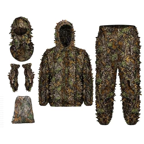 SDKFJ Ghillie-Anzug, 3D-Blatt-Tarnuniform, Leichter 5-teiliger Ghillie-Anzug, für die Jagd im Freien, Tierfotografie, CS-Spiel, Halloween(Size:M-L) von SDKFJ
