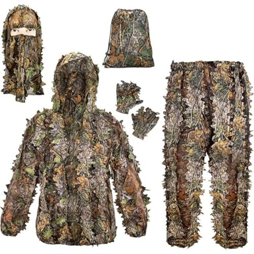 SDKFJ Outdoor-Ghillie-Anzug 5-teiliges Tarnset Tarnanzüge für die Jagd 3D-Blatt-Ghillie-Anzug Maske, Handschuhe, Aufbewahrungstaschen-Set, für Dschungelschießen, Airsoft-Waldfotografie(Size:XL-XXL) von SDKFJ