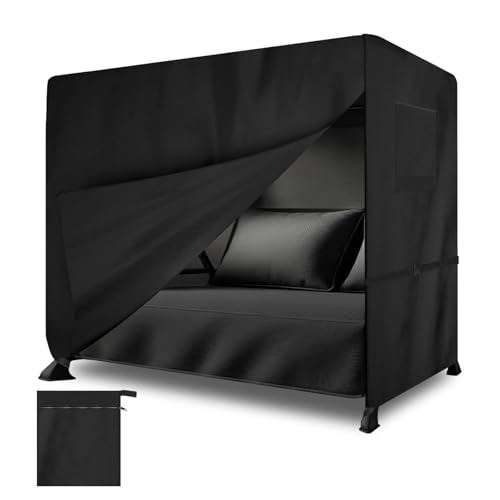SDLDEER Hollywoodschaukel Abdeckung, 210 x 125x 170 cm hollywoodschaukeln Winterfest 3-4 Sitzer, Schwerlast ReißFest Schutzhülle Oxford Gewebe für Gartenmöbel, Gartenschaukel(Schwarz) von SDLDEER