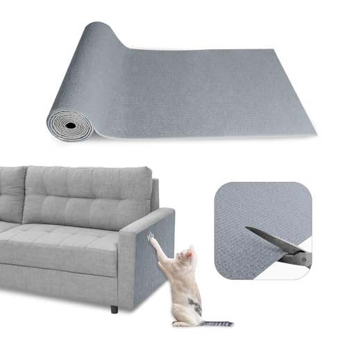 SDLDEER Kratzmatte Katzen, 40cm x 400cm kratzschutz Sofa Katze Selbstklebend, DIY Trimmbarer Kratzteppich Katze Kratzschutz für Schützt Möbel (Hellgrau) von SDLDEER