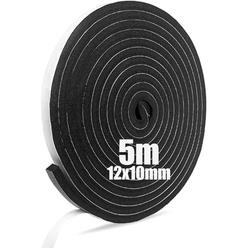 SDLDEER Moosgummi Selbstklebend Dichtungsband Selbstklebend Schaumstoff Klebeband für Fenster Türdichtungen Siegel Anti-Kollision Schalldämmung (12mm(B) x10mm(D) x5m(L)) von SDLDEER