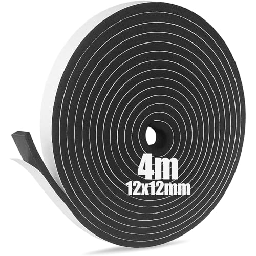 SDLDEER Moosgummi Selbstklebend Dichtungsband Selbstklebend Schaumstoff Klebeband für Fenster Türdichtungen Siegel Anti-Kollision Schalldämmung (12mm(B) x12mm(D) x4m(L)) von SDLDEER