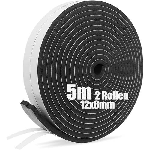 SDLDEER Moosgummi Selbstklebend Dichtungsband Selbstklebend Schaumstoff Klebeband für Fenster Türdichtungen Siegel Anti-Kollision Schalldämmung (12mm(B) x6mm(D) x5m(L), 2 rollen) von SDLDEER