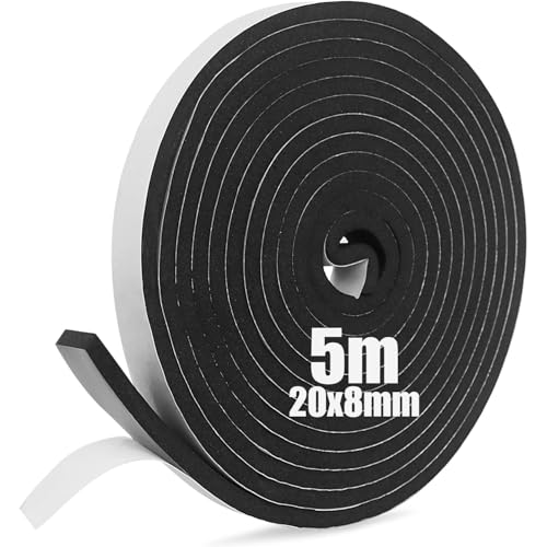 SDLDEER Moosgummi Selbstklebend Dichtungsband Selbstklebend Schaumstoff Klebeband für Fenster Türdichtungen Siegel Anti-Kollision Schalldämmung (20mm(B) x8mm(D) x5m(L)) von SDLDEER