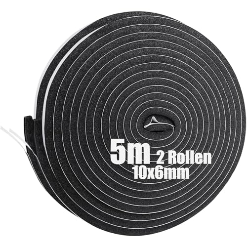 SDLDEER Moosgummi Selbstklebend Dichtungsband Selbstklebend Schaumstoff Klebeband für Fenster Türdichtungen Siegel Anti-Kollision Schalldämmung (10mm(B) x6mm(D) x5m(L),2 Rollen) von SDLDEER