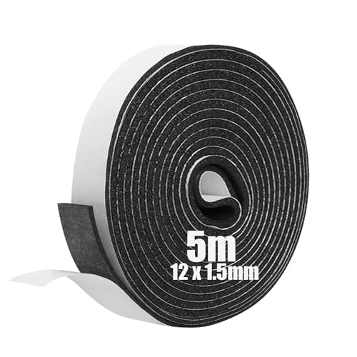 SDLDEER Moosgummi Selbstklebend Dichtungsband Selbstklebend Schaumstoff Klebeband für Fenster Türdichtungen Siegel Anti-Kollision Schalldämmung (12mm(B) x1.5mm(D) x5m(L)) von SDLDEER