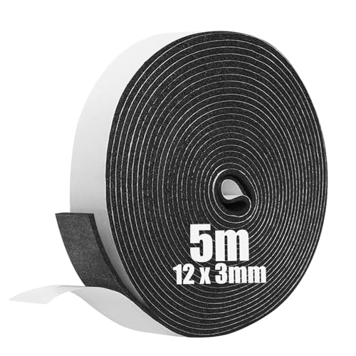 SDLDEER Moosgummi Selbstklebend Dichtungsband Selbstklebend Schaumstoff Klebeband für Fenster Türdichtungen Siegel Anti-Kollision Schalldämmung (12mm(B) x3mm(D) x5m(L)) von SDLDEER