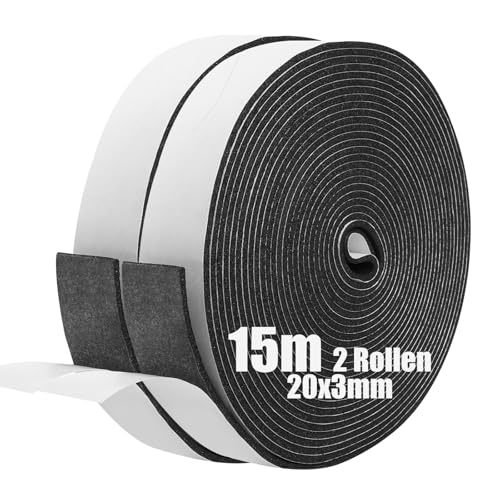 SDLDEER Moosgummi Selbstklebend Dichtungsband Selbstklebend Schaumstoff Klebeband für Fenster Türdichtungen Siegel Anti-Kollision Schalldämmung (20mm(B) x3mm(D) x15m(L),2 Rollen) von SDLDEER