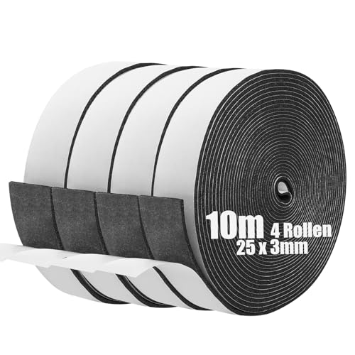 SDLDEER Moosgummi Selbstklebend Dichtungsband Selbstklebend Schaumstoff Klebeband für Fenster Türdichtungen Siegel Anti-Kollision Schalldämmung (25mm(B) x3mm(D) x10m(L),4 Rollen) von SDLDEER