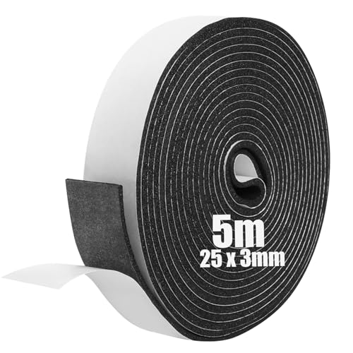 SDLDEER Moosgummi Selbstklebend Dichtungsband Selbstklebend Schaumstoff Klebeband für Fenster Türdichtungen Siegel Anti-Kollision Schalldämmung (25mm(B) x3mm(D) x5m(L)) von SDLDEER