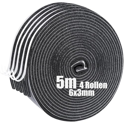 SDLDEER Moosgummi Selbstklebend Dichtungsband Selbstklebend Schaumstoff Klebeband für Fenster Türdichtungen Siegel Anti-Kollision Schalldämmung (6mm(B) x3mm(D) x5m(L),4 Rollen) von SDLDEER