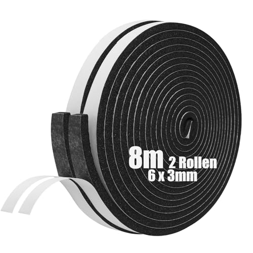 SDLDEER Moosgummi Selbstklebend Dichtungsband Selbstklebend Schaumstoff Klebeband für Fenster Türdichtungen Siegel Anti-Kollision Schalldämmung (6mm(B) x3mm(D) x8m(L),2 Rollen) von SDLDEER