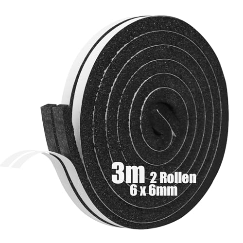 SDLDEER Moosgummi Selbstklebend Dichtungsband Selbstklebend Schaumstoff Klebeband für Fenster Türdichtungen Siegel Anti-Kollision Schalldämmung (6mm(B) x6mm(D) x3m(L),2 Rollen) von SDLDEER