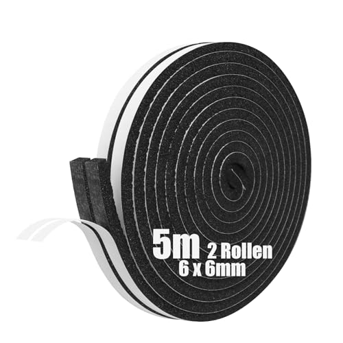 SDLDEER Moosgummi Selbstklebend Dichtungsband Selbstklebend Schaumstoff Klebeband für Fenster Türdichtungen Siegel Anti-Kollision Schalldämmung (6mm(B) x6mm(D) x5m(L),2 Rollen) von SDLDEER