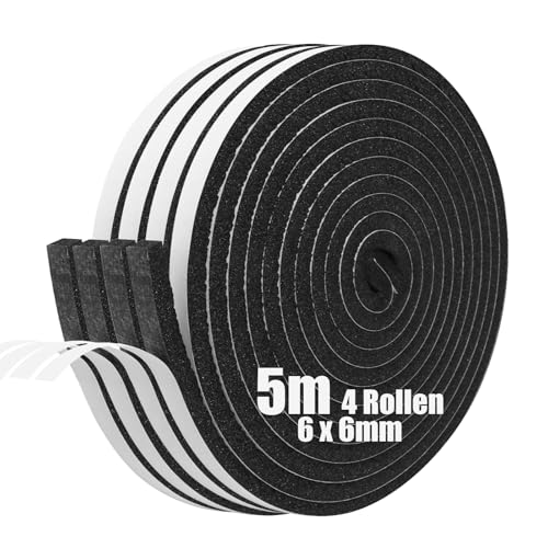 SDLDEER Moosgummi Selbstklebend Dichtungsband Selbstklebend Schaumstoff Klebeband für Fenster Türdichtungen Siegel Anti-Kollision Schalldämmung (6mm(B) x6mm(D) x5m(L),4 Rollen) von SDLDEER