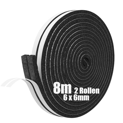 SDLDEER Moosgummi Selbstklebend Dichtungsband Selbstklebend Schaumstoff Klebeband für Fenster Türdichtungen Siegel Anti-Kollision Schalldämmung (6mm(B) x6mm(D) x8m(L),2 Rollen) von SDLDEER