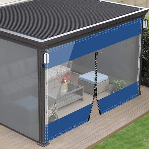 SDLLG Outdoor Winter Vorhänge Wetterfeste Anpassbar Verdickenplane 0.5mm Trennvorhang für Garten Balkon Draussen Garage Pavillon Terrasse Deck 2x3m(HxL) Blau mit 1 Reißverschluss von SDLLG