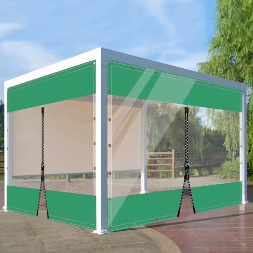SDLLG Outdoor Winter Vorhänge Wetterfeste Anpassbar Verdickenplane 0.5mm Trennvorhang für Garten Balkon Draussen Pavillon Terrasse Deck 1.5x2.8m(HxL) Grün mit 1 Reißverschluss von SDLLG