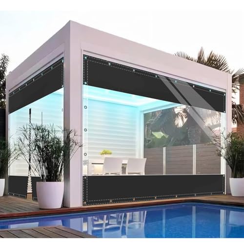 SDLLG Outdoor Winter Vorhänge Wetterfeste Anpassbar Verdickenplane 0.5mm Trennvorhang für Garten Balkon Draussen Pavillon Terrasse Deck 2.5x7.4m(HxL) Schwarz von SDLLG