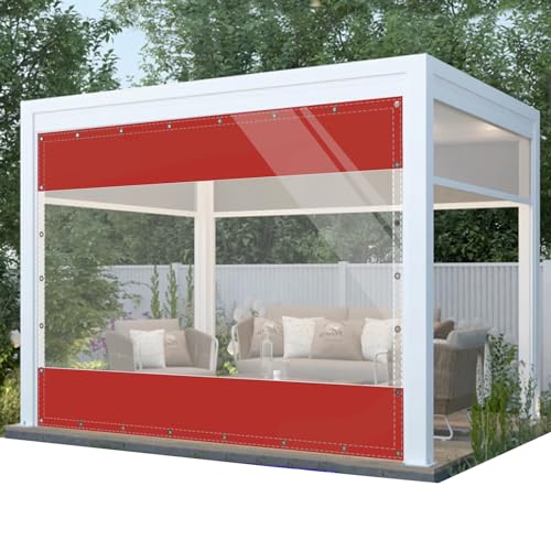 SDLLG Outdoor Winter Vorhänge Wetterfeste Anpassbar Verdickenplane 0.5mm Trennvorhang für Garten Balkon Draussen Pavillon Terrasse Deck 2x3.4m(HxL) Rot von SDLLG