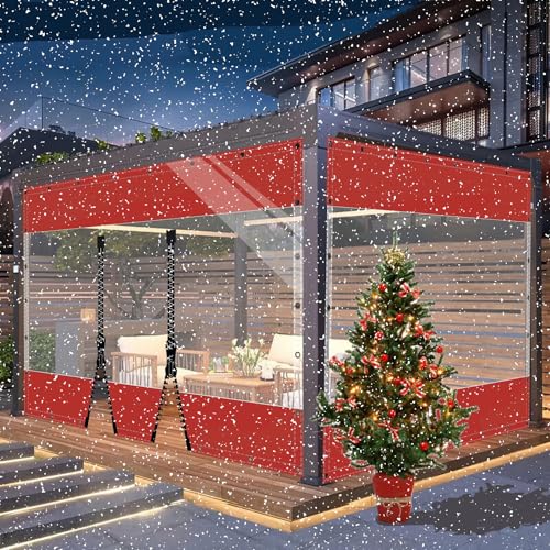 SDLLG Outdoor Winter Vorhänge Wetterfeste Anpassbar Verdickenplane 0.5mm Trennvorhang für Garten Balkon Draussen Pavillon Terrasse Deck 3x3.4m(HxL) Rot mit 2 Reißverschlüsse von SDLLG