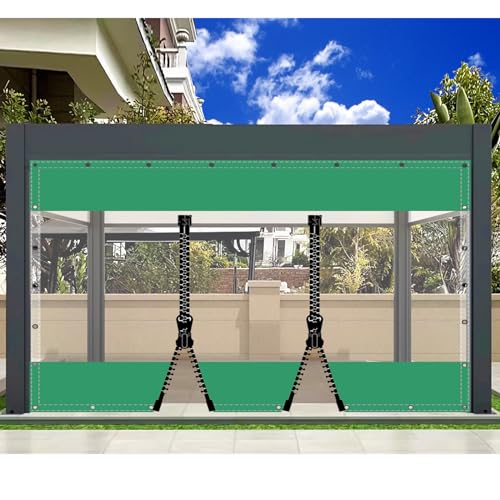 SDLLG Outdoorvorhänge mit Ösen Transparente PVC Gewebeplane Gartenplane durchsichtig Plane Verdickenplane 0.5mm für Terrassen Garten Balkon Draussen 2.5x3.6m(HxL) Grün mit 2 Reißverschlüsse von SDLLG