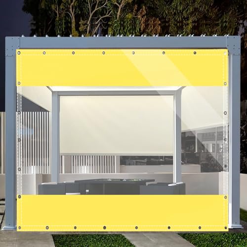 SDLLG Outdoorvorhänge mit Ösen Transparente PVC Gewebeplane Gartenplane durchsichtig Plane Verdickenplane 0.5mm für Terrassen Garten Balkon Draussen 2.5x4m(HxL) Gelb von SDLLG
