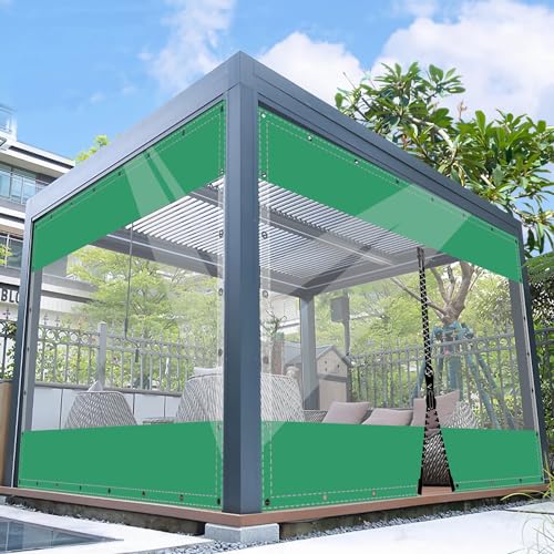 SDLLG Outdoorvorhänge mit Ösen Transparente PVC Gewebeplane Gartenplane durchsichtig Plane Verdickenplane 0.5mm für Terrassen Garten Balkon Draussen 2x3.2m(HxL) Grün von SDLLG