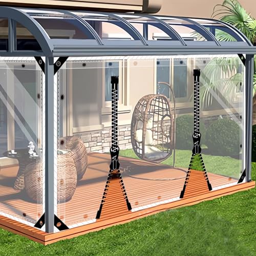 SDLLG Outdoorvorhänge mit Ösen Transparente PVC Gewebeplane Gartenplane durchsichtig Plane Verdickenplane 0.5mm für Terrassen Garten Balkon Draussen Garage 2.5x3.6m(HxL) mit 2 Reißverschlüsse von SDLLG
