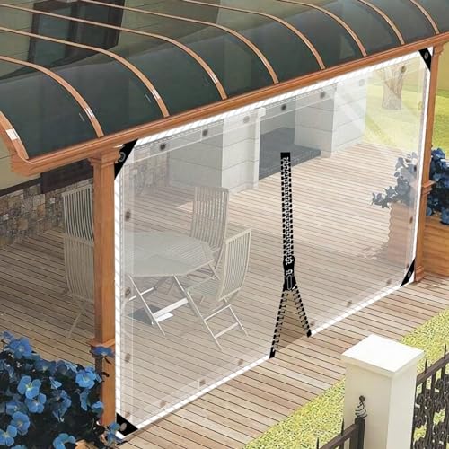 SDLLG Outdoorvorhänge mit Ösen Transparente PVC Gewebeplane Gartenplane durchsichtig Plane Verdickenplane 0.5mm für Terrassen Garten Balkon Draussen Garage 2.5x3m(HxL) mit 1 Reißverschluss von SDLLG