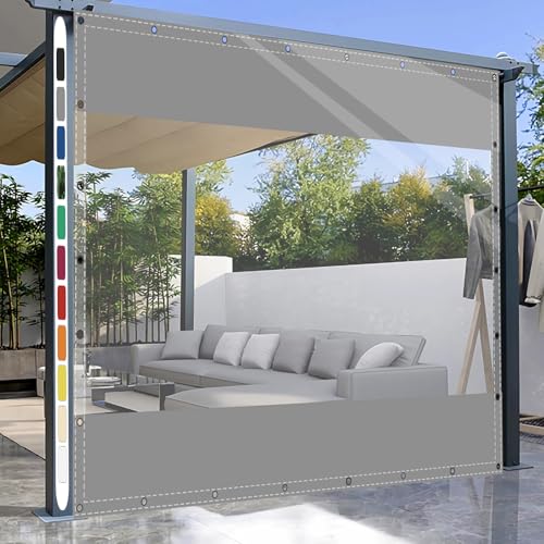 SDLLG Outdoorvorhänge mit Ösen Transparente PVC Gewebeplane Gartenplane durchsichtig Plane Verdickenplane 0.5mm für Terrassen Garten Balkon Draussen Garage 2.5x6m(HxL) Grau von SDLLG