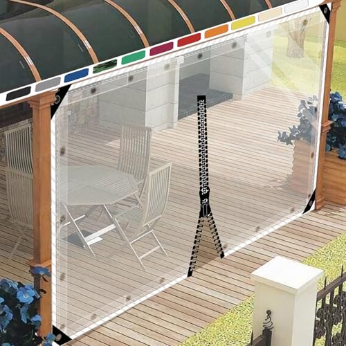 SDLLG Outdoorvorhänge mit Ösen Transparente PVC Gewebeplane Gartenplane durchsichtig Plane Verdickenplane 0.5mm für Terrassen Garten Balkon Draussen Garage 2x2.2m(HxL) mit 1 Reißverschluss von SDLLG