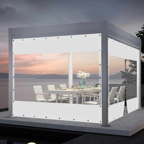 SDLLG Outdoorvorhänge mit Ösen Transparente PVC Gewebeplane Gartenplane durchsichtig Plane Verdickenplane 0.5mm für Terrassen Garten Balkon Draussen Garage 2x3.4m(HxL) Weiß von SDLLG