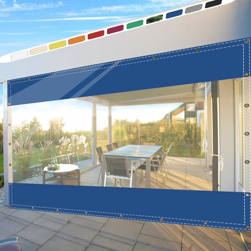 SDLLG Outdoorvorhänge mit Ösen Transparente PVC Gewebeplane Gartenplane durchsichtig Plane Verdickenplane 0.5mm für Terrassen Garten Balkon Draussen Garage 2x3m(HxL) Blau von SDLLG