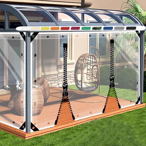 SDLLG Outdoorvorhänge mit Ösen Transparente PVC Gewebeplane Gartenplane durchsichtig Plane Verdickenplane 0.5mm für Terrassen Garten Balkon Draussen Garage 3.5x4m(HxL) mit 2 Reißverschlüsse von SDLLG