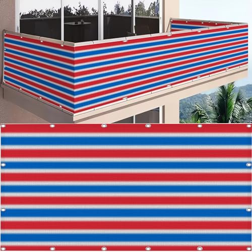 SDLLG Sichtschutznetz Zaunblende Sonnenschutznetz mit ösen HDPE 4m * 19m,180g/㎡ Balkonabdeckung Wetterfest Schattiernetz Garten Zaun Windschutz für Garten Balkon Sportplatz(Blau & Rot) von SDLLG